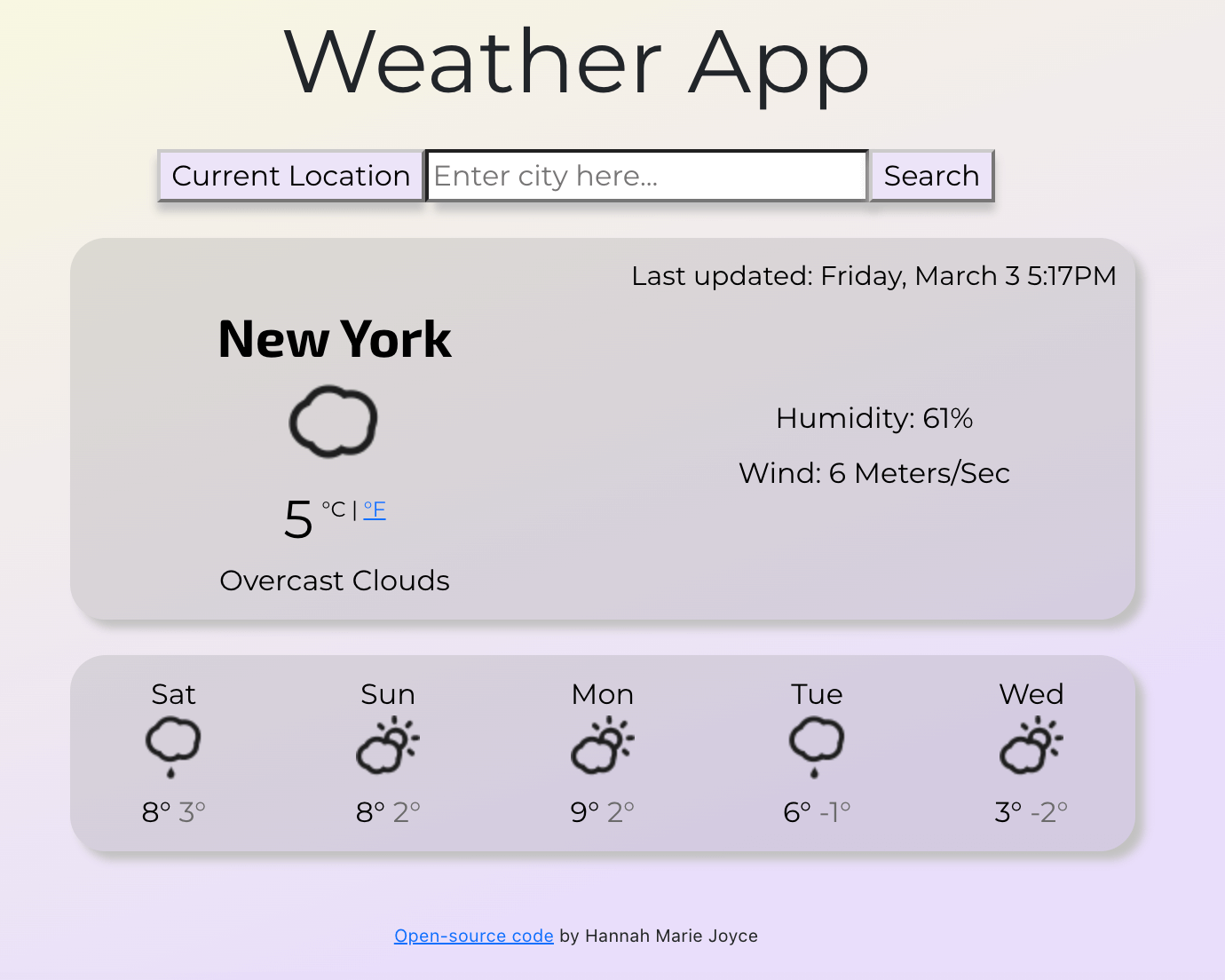 Weather app created with React