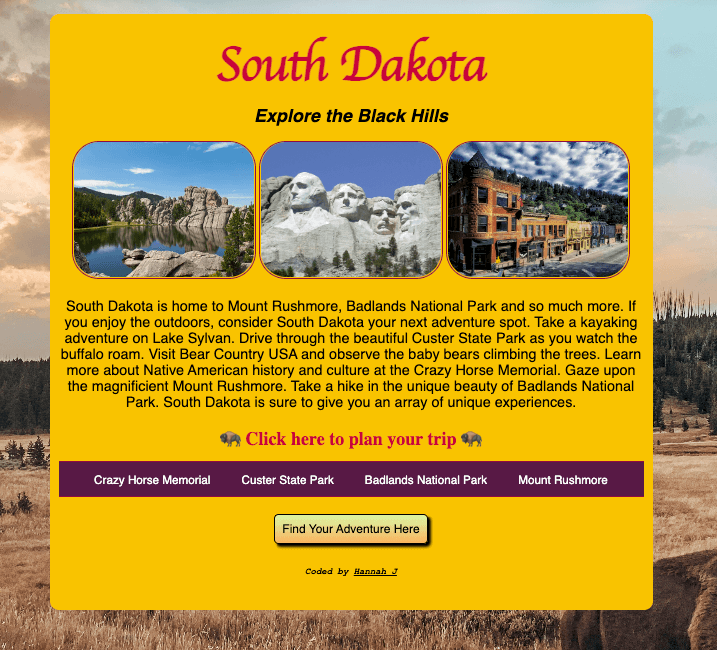 Picture of Travel Website About South Dakota